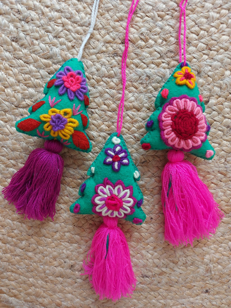 Christmastree decoration tree form with floral embroidery from Mexico, Christmas Decoration