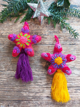 Mexikanischer Weihnachtsbaumschmuck Aufhänger, Anhänger, handgemacht, Handgemachter bestickter Weihnachtsbaumschmuck, Filz Weihnachtsbaumschmuck mexikanisch, Bestickter Baumschmuck Weihnachten Handmade, Textiler Weihnachtsanhänger handgefertigt, Genähter Filz Weihnachtsbaumschmuck, Traditioneller mexikanischer Weihnachtsschmuck, Handgemachte Weihnachtsdekoration Mexiko, Stern, boho hippie, pink