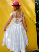 Mexican dress long (white) hand embroidered in Zinacantan, boho summer dress