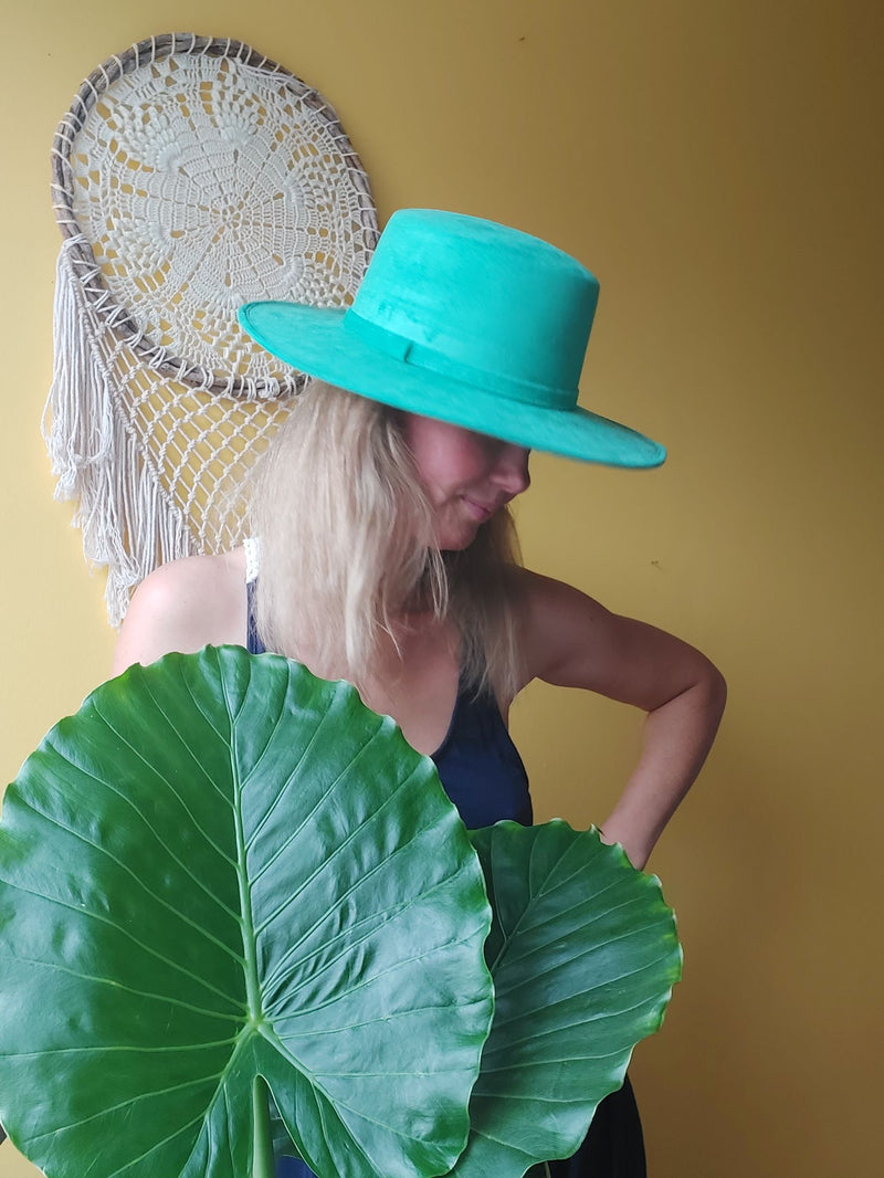 Fedora Hut mint, türkis, hellgrün, Veganer Hut, Breite Krempe, Cowboyhut, Handgefertigter Hut, Wildleder Imitat Hut, Hut für Herbst Winter Frühling, Boho Hut, Hut für Frauen, Mexikanischer Hut, Stilvoller Hut, Sombrero, Hut, Mütze, farbenfroh, Wetterfest, mexikanisch, Fedora Hut, blau, Hochzeit, elegant