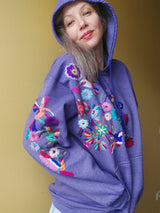 Kaputzenpullover bestickt mit Blumen und Kolibri lila Größe 38, 40/42, Hoodie mit Blumenstickerei aus Mexiko, mexikanisch, Sweatshirt mit Tasche, Wandern, Segeln, Relax, Yoga, Bergsteigen, Skifahren, Meditation, Mandala, Chill Outfit, Outdoor, vintage, hippie, weich, spirituell, Zen, BLumenmuster, Blumen pullover, übergroßer Hoodie, Ästhetischer, Outfit inspo, Geschenkidee für Mama, Frau, flower power, Vogel, feelgood, Exotisch, Tiere, romantisch, exotisch, Statement, Frida Kahlo Stil, 