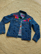 Unique design! Jeans Jacket milpa, hand embroidered in Chiapas
