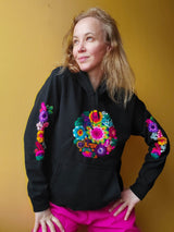 Tiermuster, bunt, handbestickt, bedruckte Hoodies, Hoodie, Blumen-Sweatshirt, Mandala, Stickerei,  mexikanisch, Kunsthandwerk, floral, Pullover, Yoga, vintage, schwarz