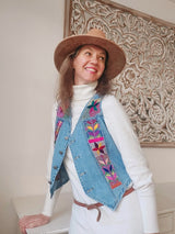 Weste mit Blumenstickerei, Damenweste mit Stickerei aus Mexiko, hippie Damenweste, boho chic Damenweste bestickt, Mexikanische Mode
