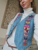 Weste mit Blumenstickerei, Damenweste mit Stickerei aus Mexiko, hippie Damenweste, boho chic Damenweste bestickt, Mexikanische Mode