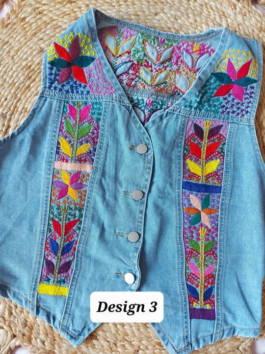 Weste mit Blumenstickerei, Damenweste mit Stickerei aus Mexiko, hippie Damenweste, boho chic Damenweste bestickt, Mexikanische Mode