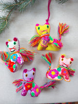 Weihnachtsbaumschmuck Anhänger Katze bestickt mit Blumen, Weihnachtsdeko, Geschenk Adventskalender aus Mexiko