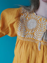 Bluse-Tunika-Top Margarete (senf-gelb) handbestickt aus Mexiko