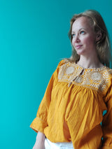 Bluse-Tunika-Top Margarete (gelb) handbestickt aus Mexiko