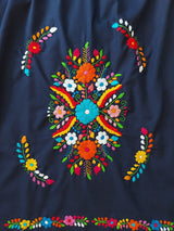 Mexikanische Tunika Blumenstickerei lang (navy) handbestickt, Boho Sommerkleid maxi, mexican dress embroidery flowers green Mexico fair trade handmade Handarbeit Kunsthandwerk