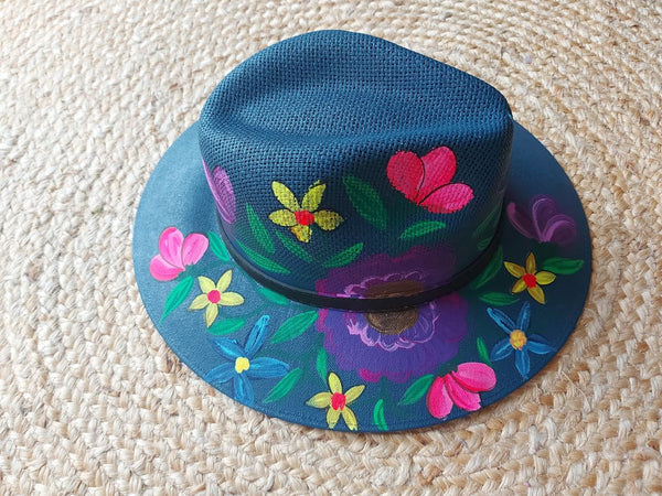 Hut (dunkelblau) handbemalt aus Mexiko