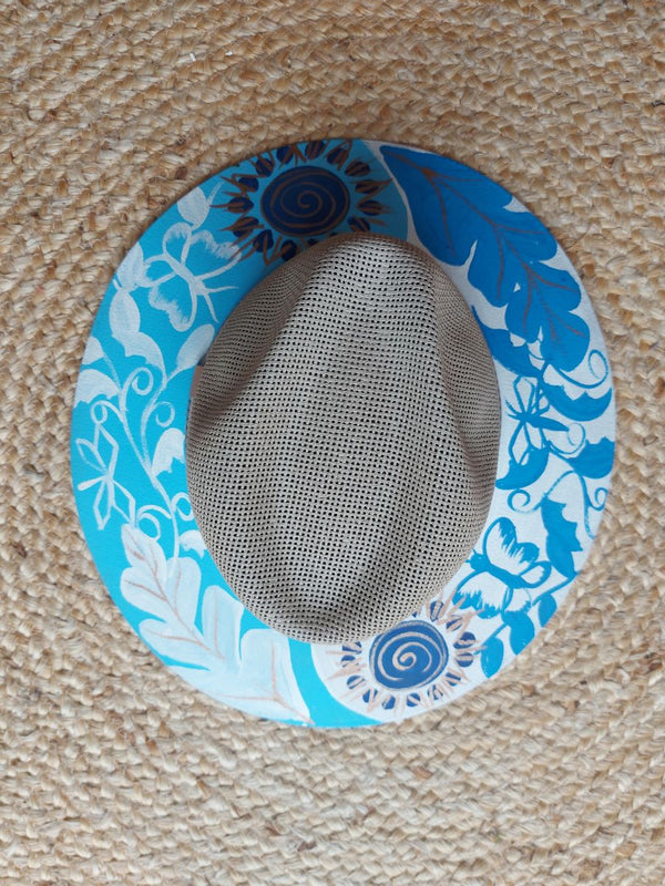 Hut (natur-blau) handbemalt aus Mexiko