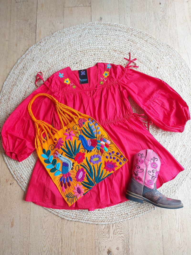Mexikanisches Kleid/Tunika (rot) handbestickt in Zinacantan, Chiapas