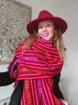Schal aus Mexiko, mexikanische Mode, gestreift, bunt, rot, Winterschal, Poncho, Decke kuschelig, warm