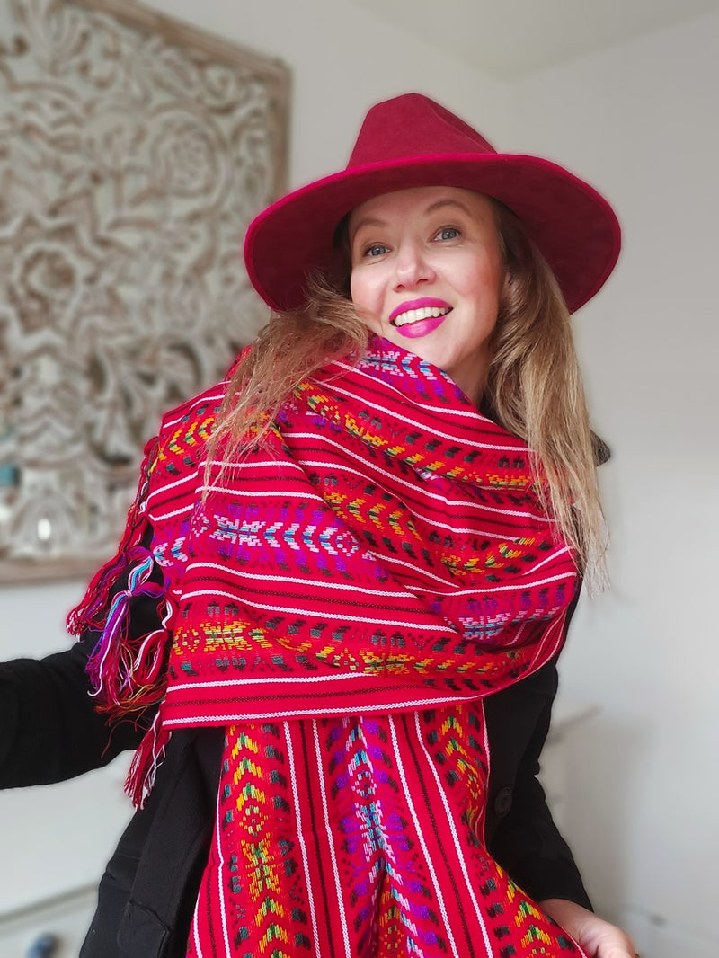 Schal aus Mexiko, mexikanische Mode, gestreift, bunt, rot, Winterschal, Poncho, Decke kuschelig, warm