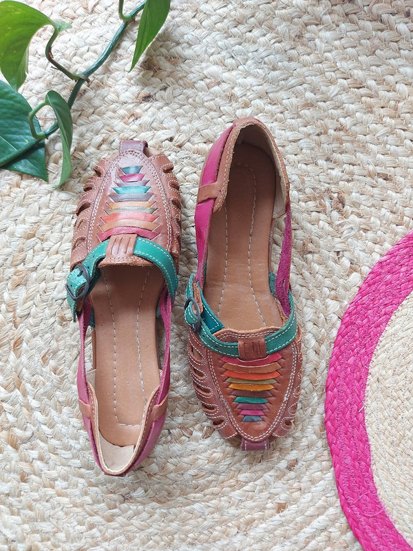 Size 41 Boho leather shoe purple pink flower embroidery