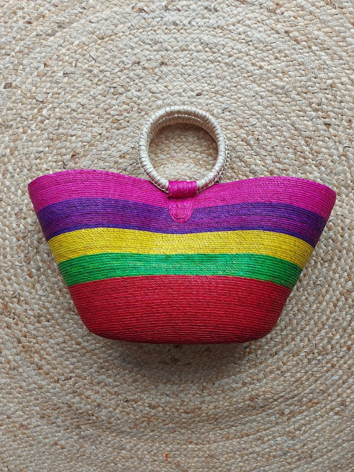 Strohtasche aus Mexiko gestreift (verschiedene Farben) Strandtasche, Einkaufstasche, Shopper
