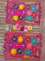 Colorful placemat (yellow) with floral embroidery from Mexico 