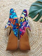 Größe 39 Ballerina Echtleder Loafer Schuhe flach braun (bunte kleine Blumen) mit Stickerei aus Mexiko