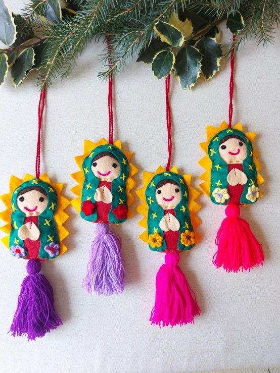Weihnachtsbaumschmuck Anhänger Christkind bestickt mit Bommel (Design C), Weihnachtsdeko, Geschenk Adventskalender aus Mexiko