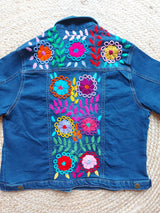 Unique design! Jeans Jacket milpa, hand embroidered in Chiapas