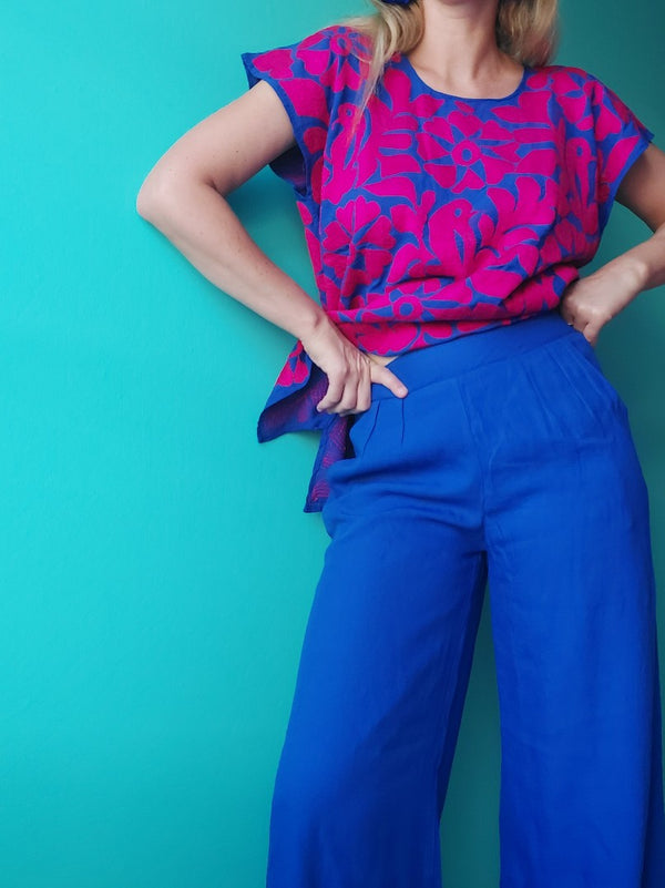 Colourful wide trousers (blue) from Mexico