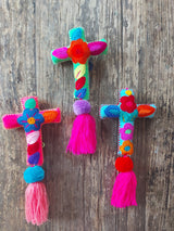 Dia de Muertos Deko: Kreuz (bunt) bestickt aus Mexiko
