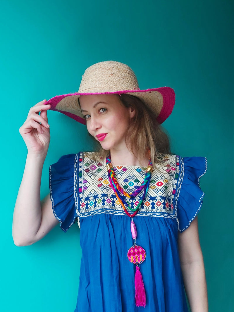 Mexikanische Bluse, Tunika, blau, Handbestickt, Chiapas, Kunsthandwerk –  Chunigula mexfashion
