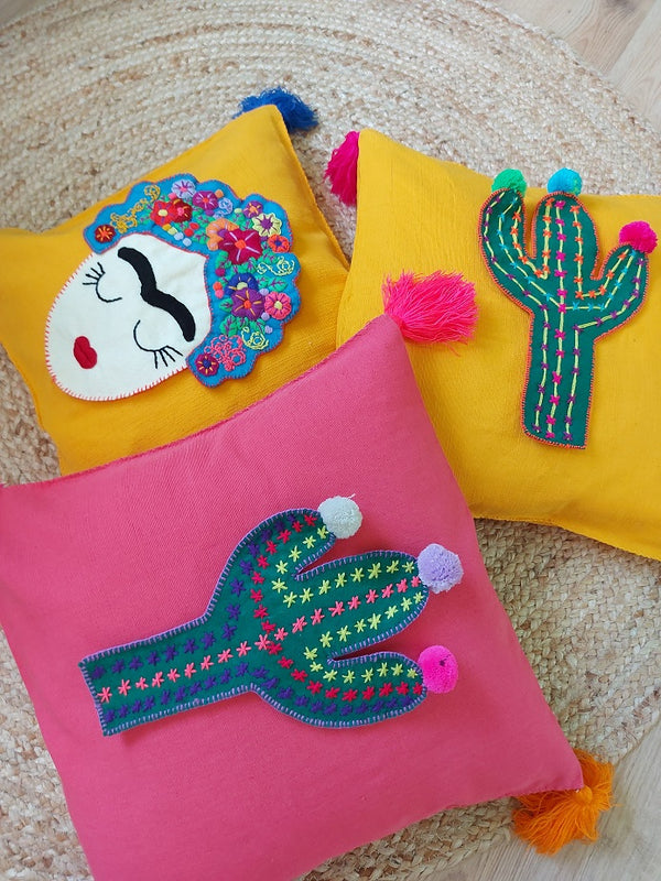 Cushion cactus or Frida (coral-pink) from Mexico with tassels