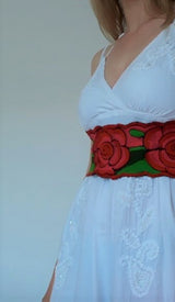 Belt ribbon embroidered with floral pattern from Mexico, tablecloth, table decoration