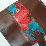 Wallet leather (brown) with embroidery (red-blue) from Mexico