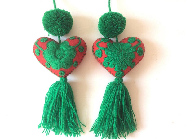 Tree ornament, bag tag, heart (red-green)