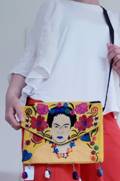 Boho clutch - shoulder bag Frida in yellow from Mexico