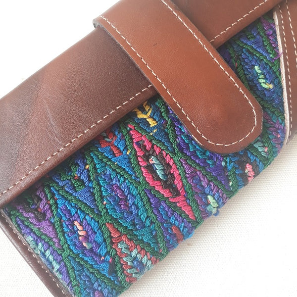 Wallet leather (brown) with embroidery (blue) from Mexico