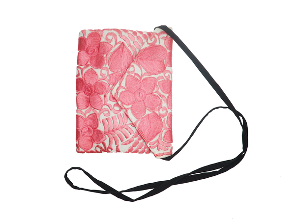Boho clutch - evening bag - shoulder bag (pink-white) from Mexico