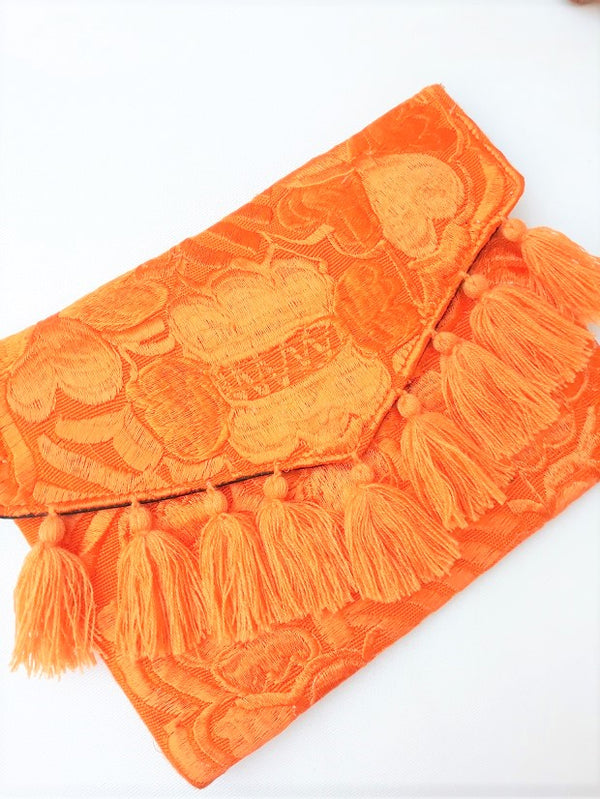 Boho clutch - evening bag - shoulder bag orange from Mexico
