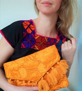 Boho Clutch - Abendtasche - Schultertasche orange aus Mexiko